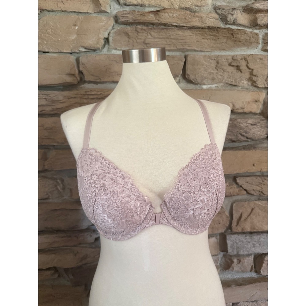 Victorias Secret Dream Angels Pink Lace Racerback Demi Bra 36D Front Close
